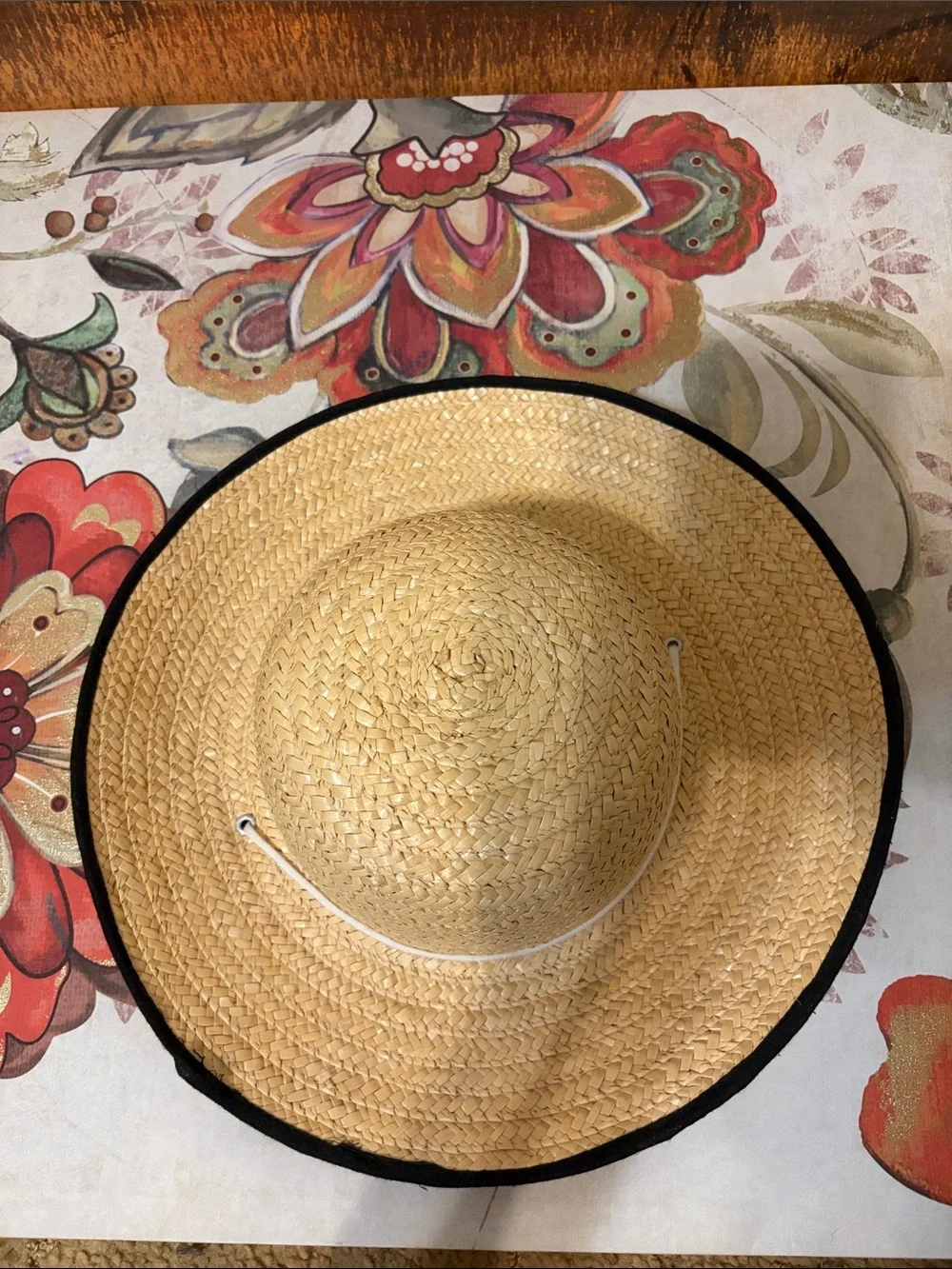 Natural Straw Wide-Brim Hat with Black Edge